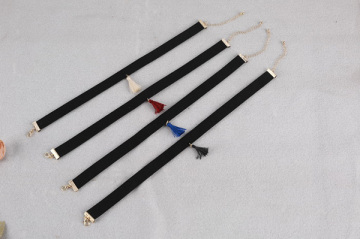 Fashion velvet choker necklace tiny tassel black necklace