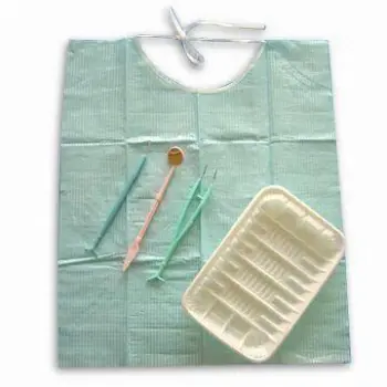 Dental Instrument Kit with Plastic Tray, PC Mirror, Paper Bib, 2 Curve Needles and Metal Forceps