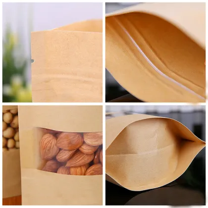 Kraft Zip Lock Stand Bags Pouches with Window