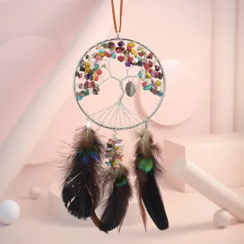 Decorative Pink Feather Tree of Life Dream Catcher for Kids and Girls: Enhancing Chakras with Reiki Energy