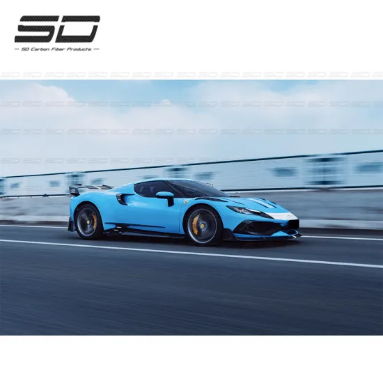 BatFury Aero Style Dry Carbon Fiber Bodykit for Ferrari 296 GTB: Bumper Lip, Side Skirts, Rear Bumper, Bonnet