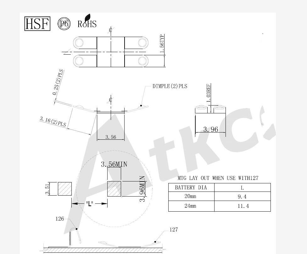 Contacts de batterie 127 Type