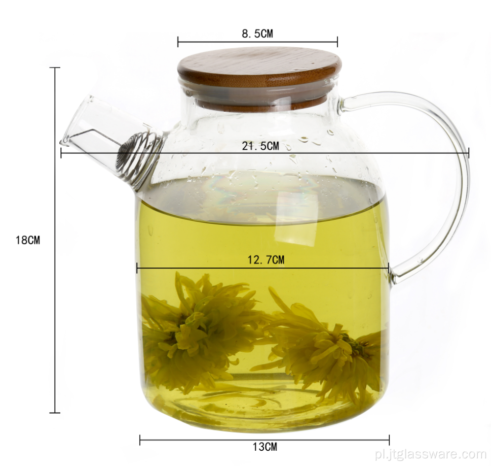 Szklany czajniczek do herbaty z mrożoną herbatą z bambusową pokrywką