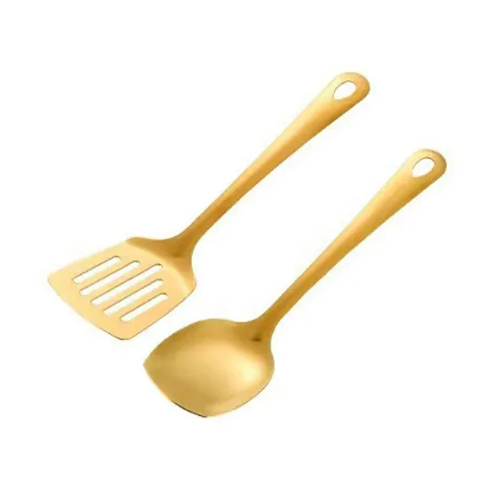 Top Selling Eco-Friendly Stainless Steel Kitchen Utensils: Serving Spoon, Fork, Shovel & Buffet Supplies - Golden Utensil Set