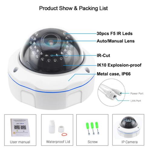 OEM Vandal-proof 8.0MP CCTV IR Dome IP Camera