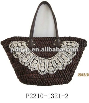 Multicolor handmade maise corn straw lady shopping handbag beach handbag with handle