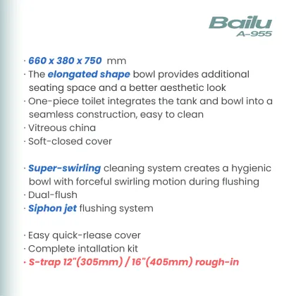 Bailu A-955 White Power Flushing Siphonic Ware Ceramics Roca Women One-Piece Ceramic WC Toilet Seat for Sale