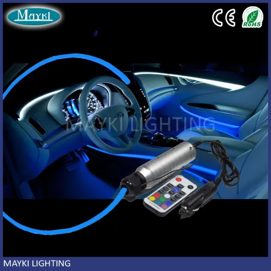 LED car lights for roof and ambient decoration using with side emitting fibre and RGB light engine