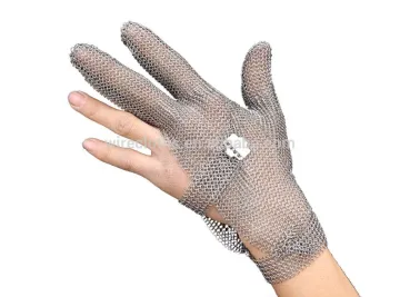 Three /five finger glove with stainless steel chain mail ring mesh