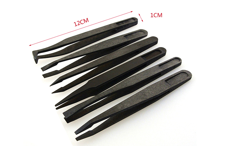 Anti-static black carbon fiber tweezers Tools plastic tweezers pointed flat head elbow round wide mouth flat head