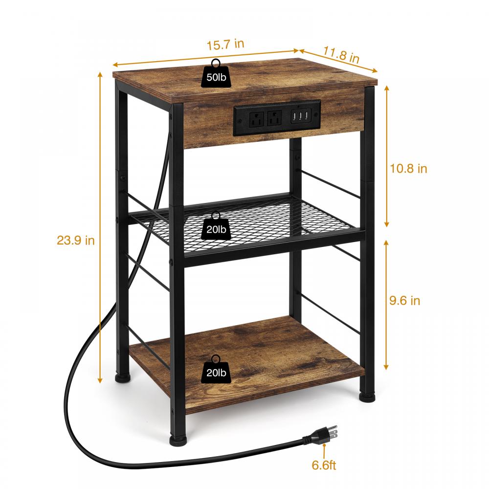 Bed Side Nightstand With Charging Ports