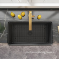 America Modern Black Rectangular Kitchen Sink: Farmhouse Style with Refractory Fireclay Stripes - 33 Inch