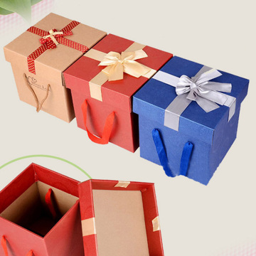 Big Ribbon Bow Handle Corrugated Foldable Gift Box