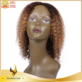 Hot sale 60$ 10 inch T color4 /27 # kinky curly wholesale cheap human hair wigs