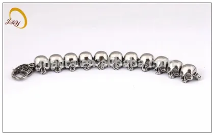 bead bracelet Fashion Jewelry 2015 Leather Stainless Steel Jewelry Skull Bracelet