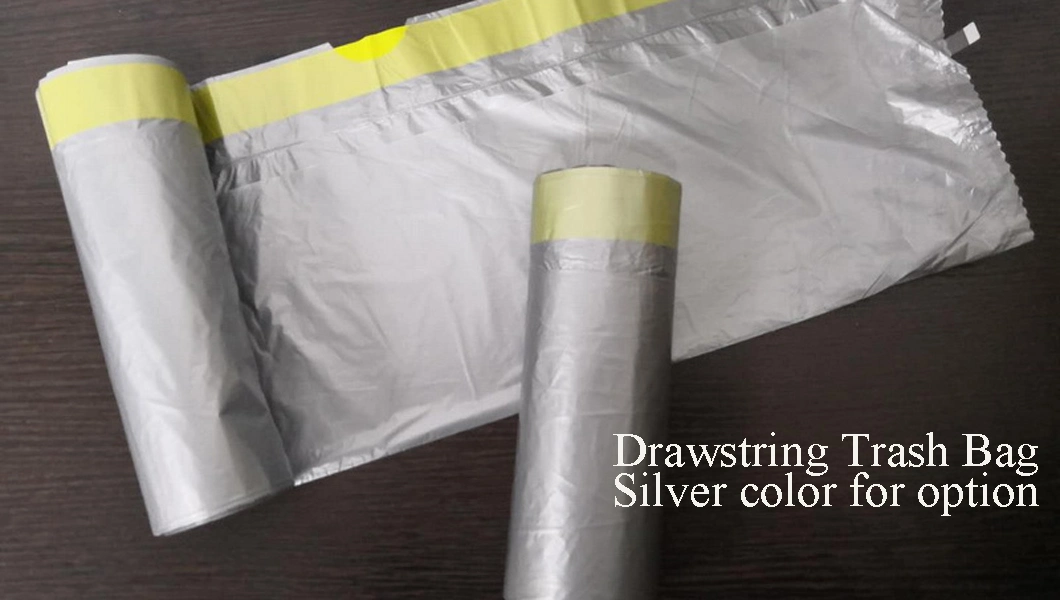 HDPE LDPE Kitchen Drawstring Bin Liner Thickness, Colored Trash Garbage Trash Plastic Bag with Handle-Tie