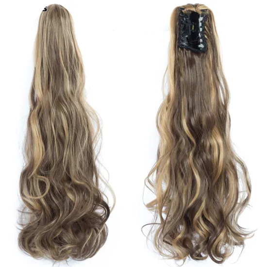 Wholesale Grey Curl Natural Wave Claw-Clip Drawstring Ponytail Extension Hairpiece Synthetic Hair Ponytails For Women Girl