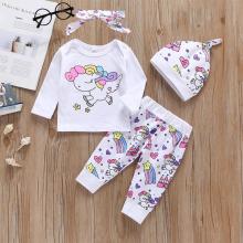4 Pieces Newborn Infant Baby Girl Clothing Sets 2021 Spring Unicorn T-shirt+Star Castle Pants+Hat Babe Bebe Girls Clothes Outfit