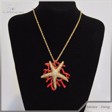 wholesale jewelry gold ocean style coral starfish pendant necklace