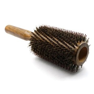 Professional Hairdresser's Round Brush: Anti-Static Wood Boar Bristle Teasing Brush for Curly and Straight Hair Styling