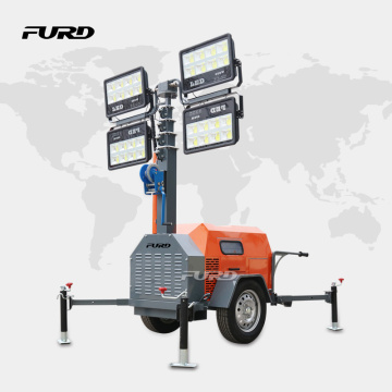 7m mast 4x1000W Towable Mobile Light tower with 6.5kw Diesel Generator
