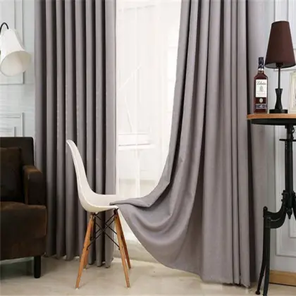 Polyester Gray Blackout Curtains Set of 2 - Thermal Insulated Bedroom Curtains