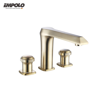 Brass 3 Hole Deck Mount Dual Handle Gold Bathroom Faucet