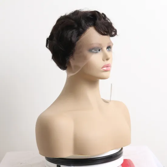 Pixie Cut Short Hair Wig Human Hair Brazilian Remy Short Lace Front Bob Wig "L" Part For Black Women Natural Black Color