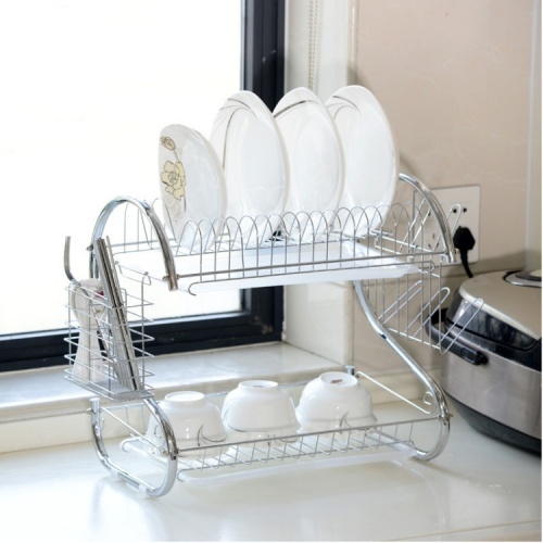 2-tier Dish Drying Rack With Utensil Holder