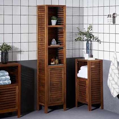 Collection of Slat Wood Toilet Rack Bathroom Furniture