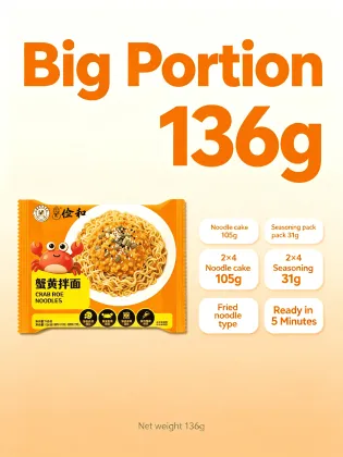 Instant crab roe noodles for supermarket shelves