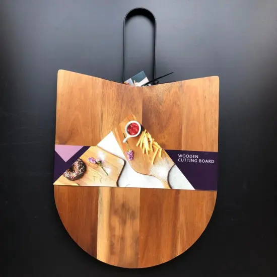 Acacia wood cooking board with metal handle