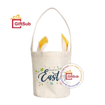 Groothandel 20*25cm Polyester Easter Bunny Basket Kindercadeau Tote Tas Tassen - Sublimatie Ready Linnen Bunny Paaszakken