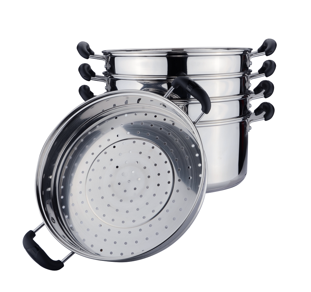 Stainless steel food stock pot with steamer grid