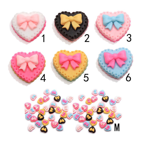 Multi Farben Harz Herz Kuchen Handwerk Simulation Keks Essen Diy Ornament Dekoration Kawaii Bowknot Kinder Puppenhaus Spielzeug