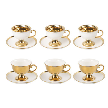 Ceramic Gold Electroplated Turkish Coffee Set - 12pcs Arabesque Cups and Saucers