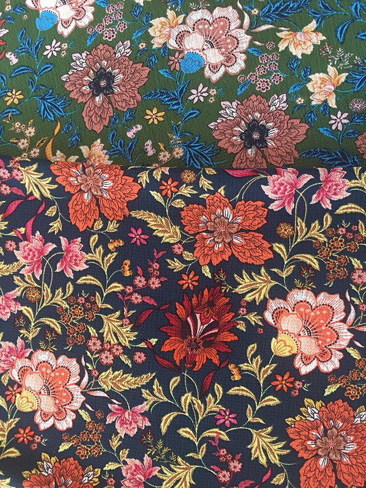 Tissu d&#39;impression en mousseline de soie à fleurs de polyester ethnique