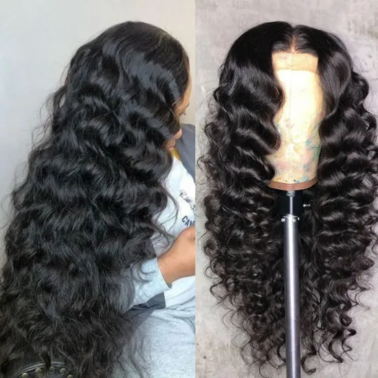 250% Density Lace Wig Vendor,Mink Peruvian Virgin Human Hair Loose Wave Pre Plucked 13x6 Swiss Lace Front Wig For Black Women