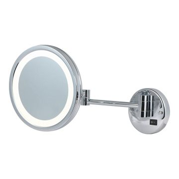 Adjustable round lighted wall mirror