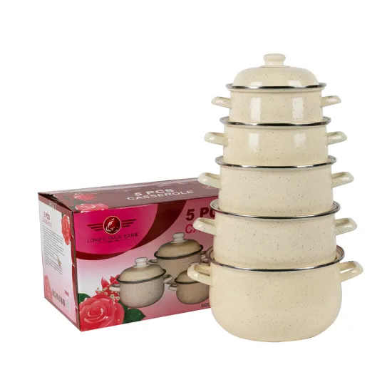 Stock White/Black/Blue DOT Design 18-26cm 5PCS Enamel Casserole Cooking Casserole Set