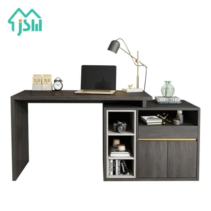 Modern Black Study Room Furniture: Home Office Desk with Storage - Corner Computer Desk Table