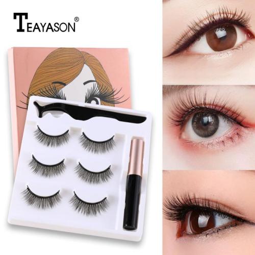 Three Pairs Of 3D Magnetic Eyeliner Liquid False Eyelashes Set Magnet Eyelashes Eyeliner&magnetic eyelashes & Tweezer Set