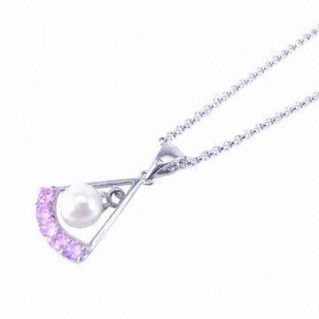 Pearls charm necklaces, made of brass and cubic zirconia, small orders are accepted