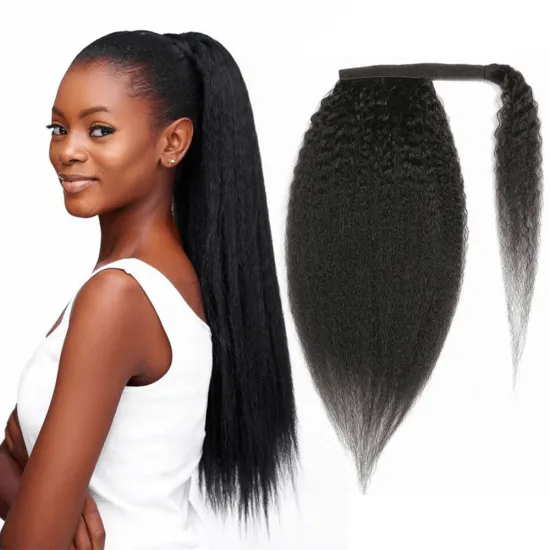 Remy 100 Brazilian hair extension for black women ponytail,blow out cheveux yaki wrap around ponytail human kinky straight hair
