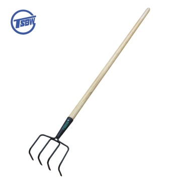 Long Wooden Handle 4T Garden Lawn Digging Leaf Hook Hand Rake