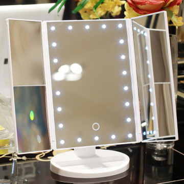 LED Makeup Mirror 22 Vanity Light Magnifying 3 Floding Countertop Touch Screen Cosmetic 10x Magnifier Small Mirror Beauty