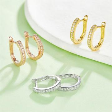Trendy 925 Sterling Silber Round Brilliant geschnittene, vergoldete Hoop -Ohrringe mit Moissanit für Frauen - Partyschmuck