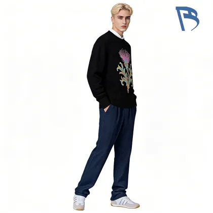 Elegant Midnight Thistle Knit Sweater