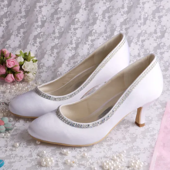 Customized Satin White Shoes for Wedding