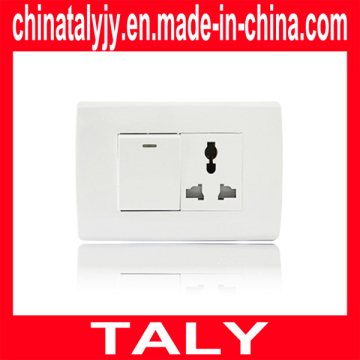 1 Gang Button Switch and 1 Gang Multifuction Three Hole Socket